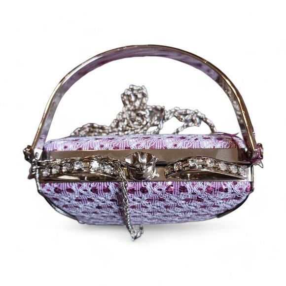 Pink Sequin White Lace Princess Two Way Evening Mini Hand Bag Crossbody - Picture 3 of 14